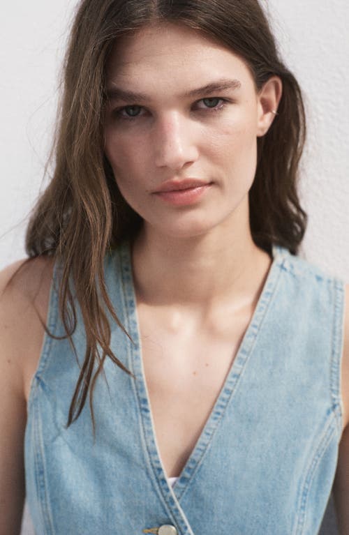 Mango Belted Denim Vest In Blue