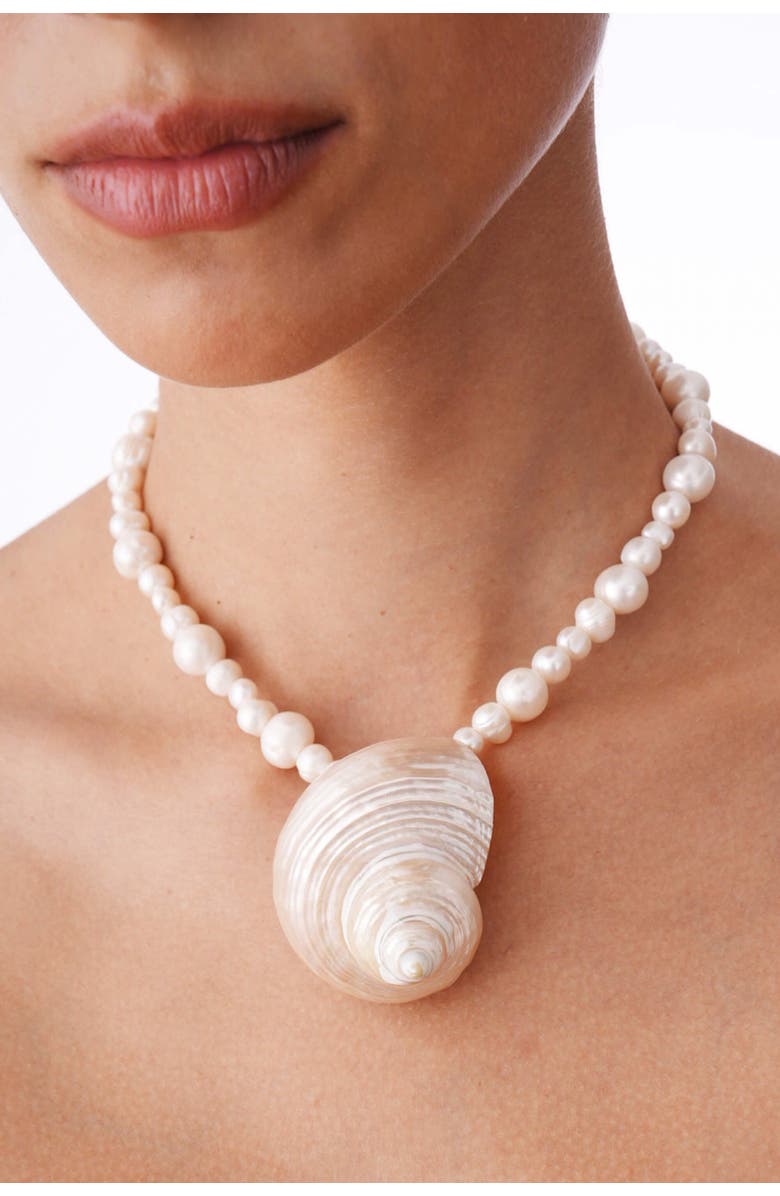 Velvet Luna Natural Pearl Statement Necklace With Seashell Pendant, Alternate, color, White