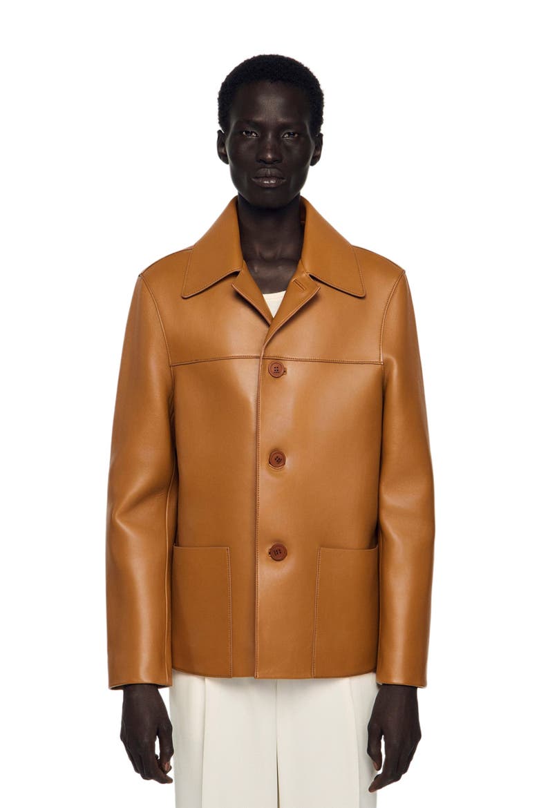 Buttoned lambskin jacket, Main, color, Camel