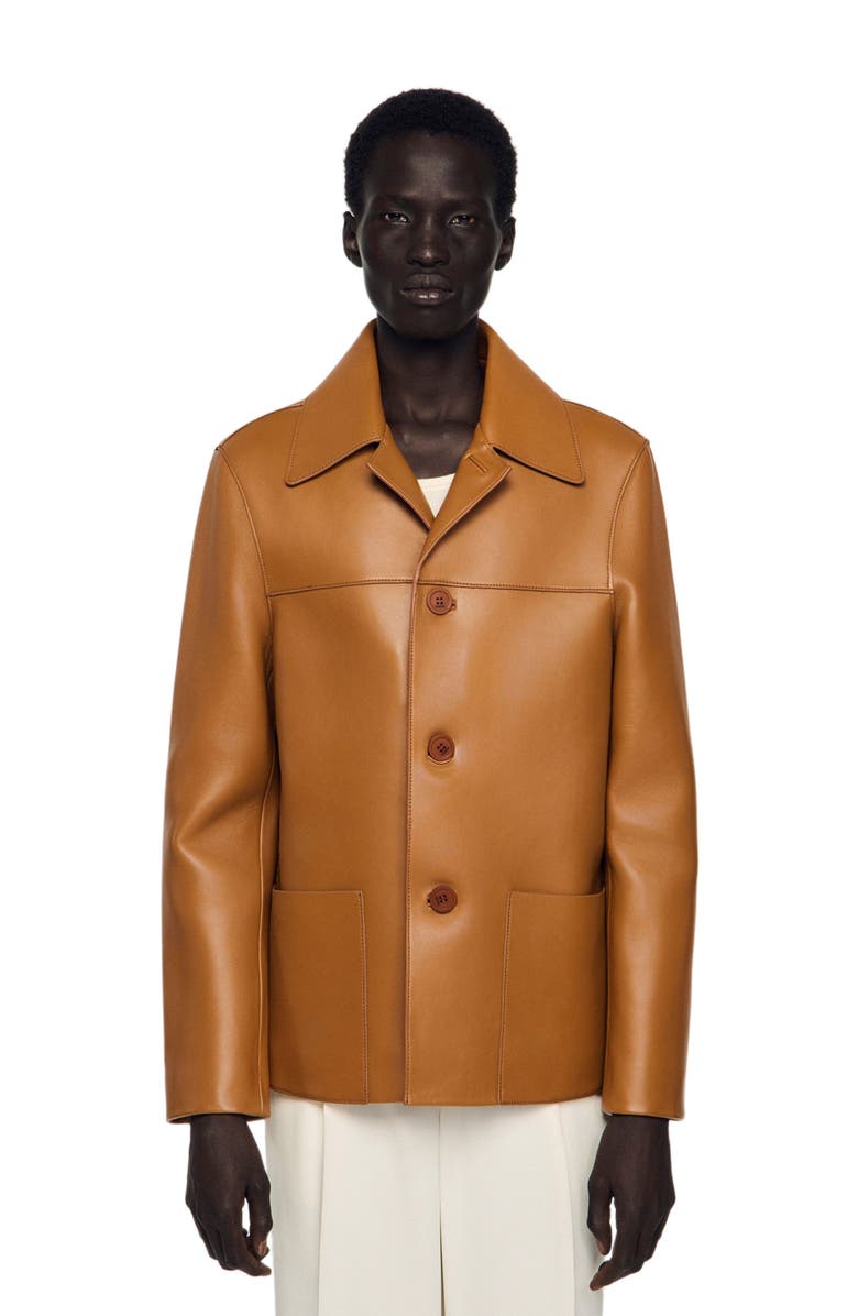 SANDRO Buttoned lambskin jacket, Main, color, Camel