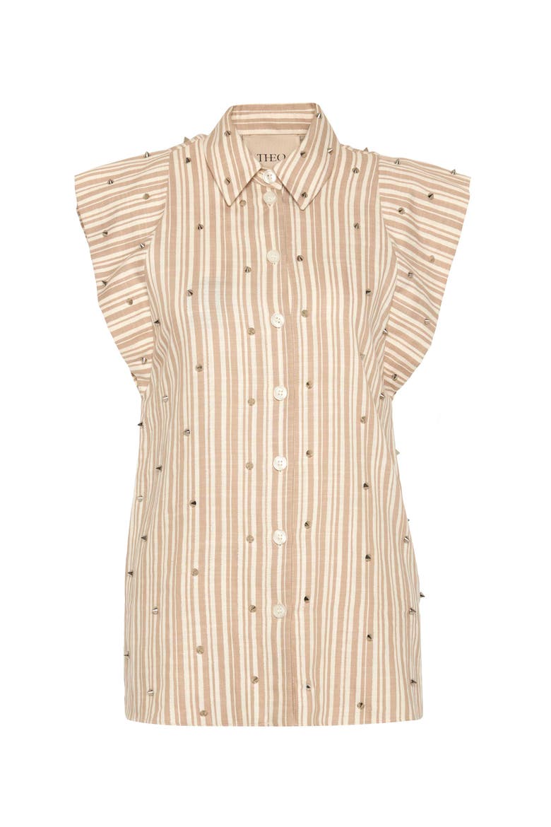 Astraea Stripe Embellished Sleeveless Shirt, Alternate, color, Sand / Silver