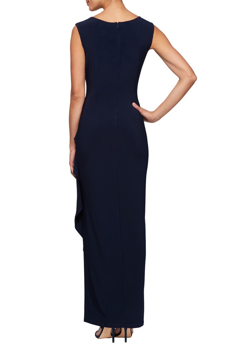 Alex Evenings Side Ruched Gown, Alternate, color, Navy/ Nude