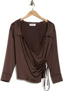 Renee C Faux Wrap Satin Top
