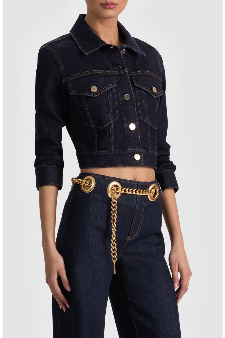 Chloe Boxy Crop Denim Jacket, Alternate, color, DARK RINSE