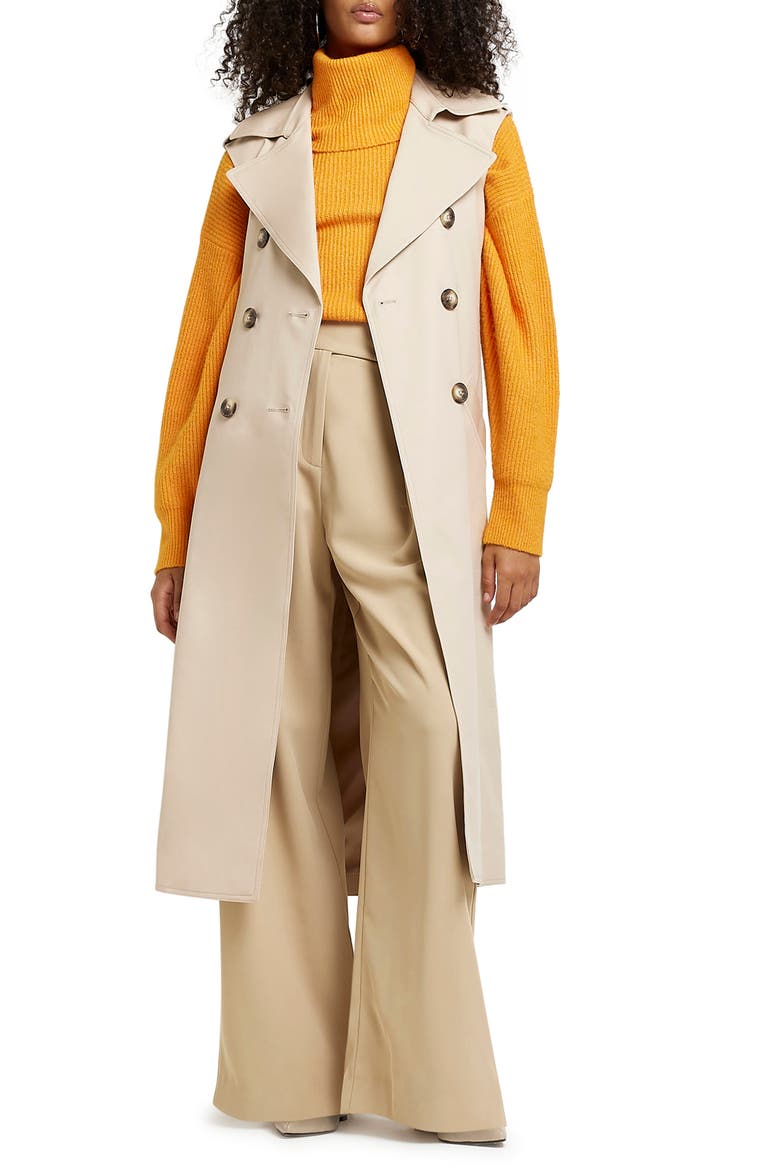 Sleeveless Stretch Cotton Trench Coat, Main, color, LIGHT BEIGE