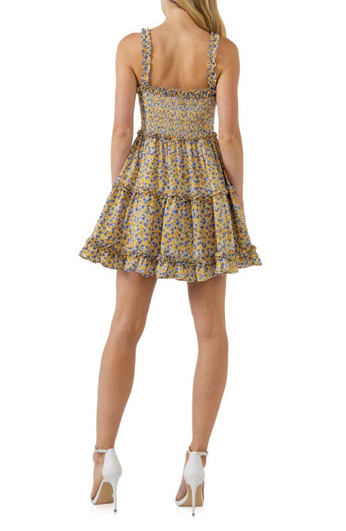Free The Roses Floral Ruffle Tiered Fit-and-flare Mini Dress In Orange Multi