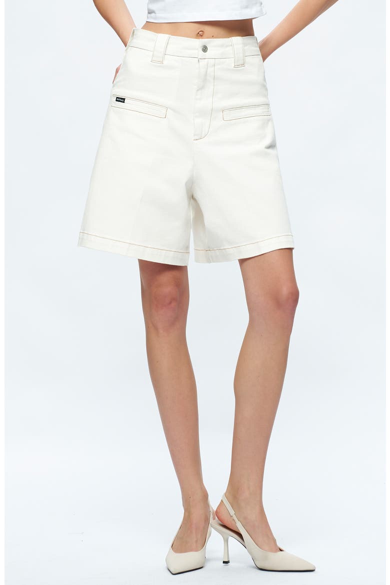 Timothy High Waist Knee Length Denim Shorts, Main, color, CREAM