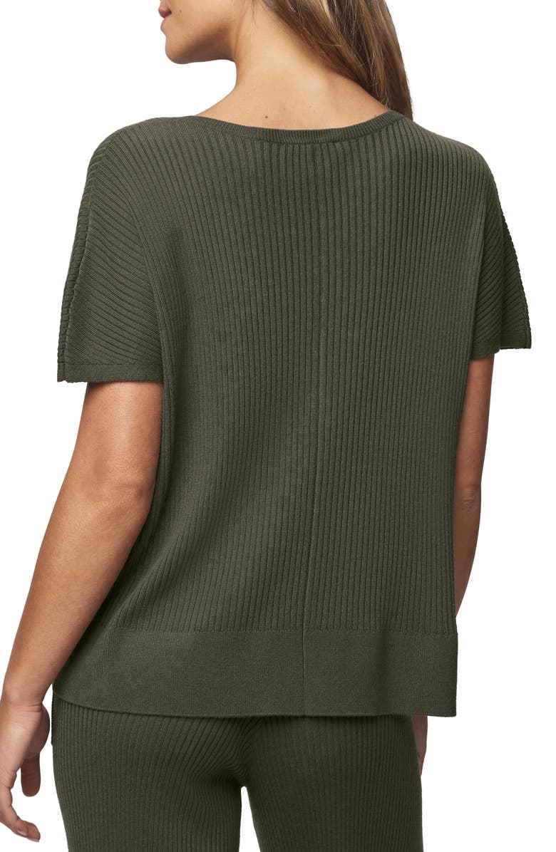Splendid Georgie V-Neck Short Sleeve Rib Sweater, Alternate, color, Green Spruce
