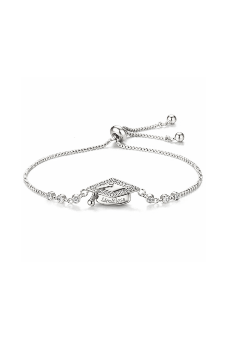 Limitless Graduation Cap Adjustable Pavé Bracelet, Main, color, Silver
