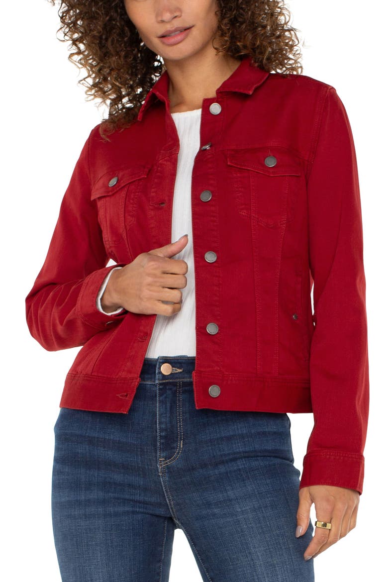 Denim Trucker Jacket, Alternate, color, CARNELIAN