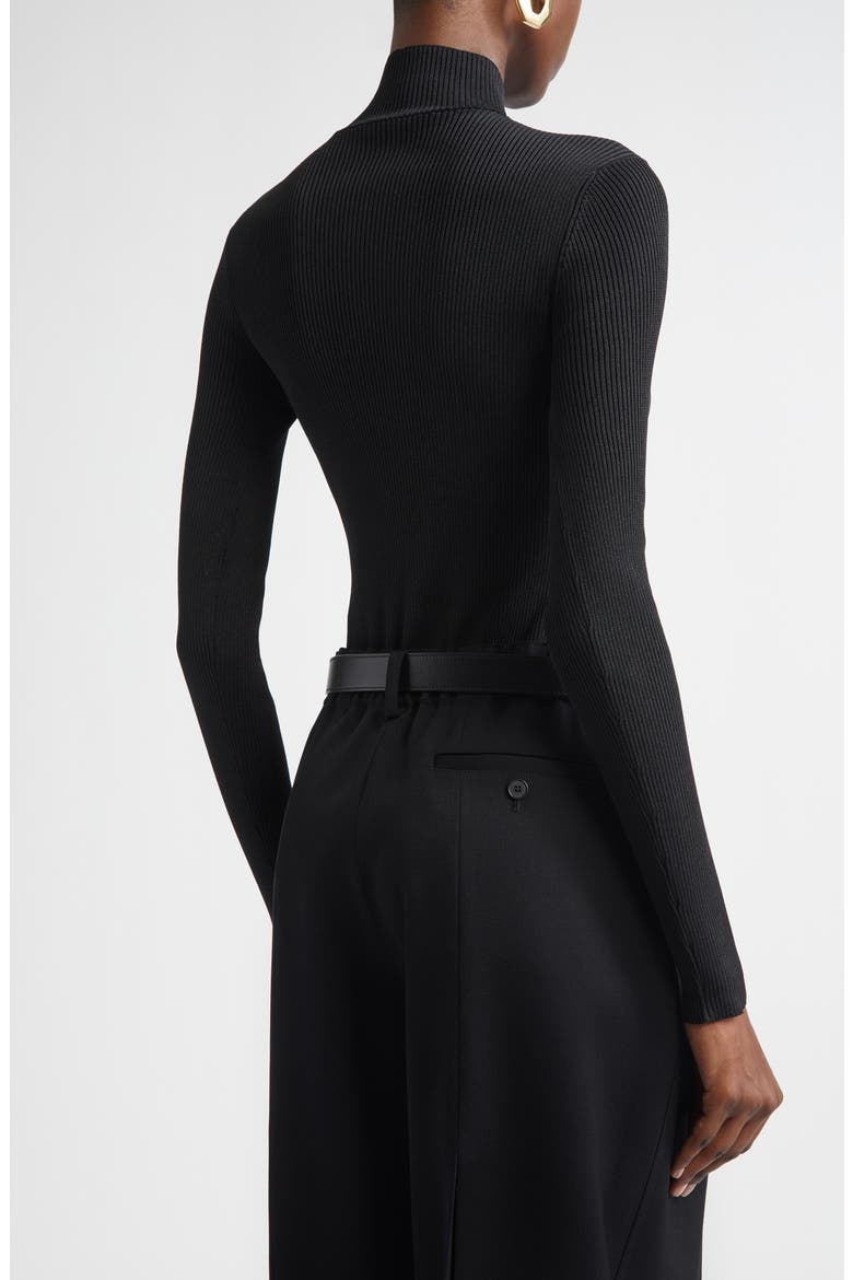 Logo Rib High Neck Bodysuit, Alternate, color, BLACK
