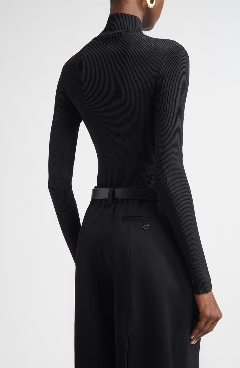 Givenchy Logo Rib High Neck Bodysuit, Alternate, color, Black