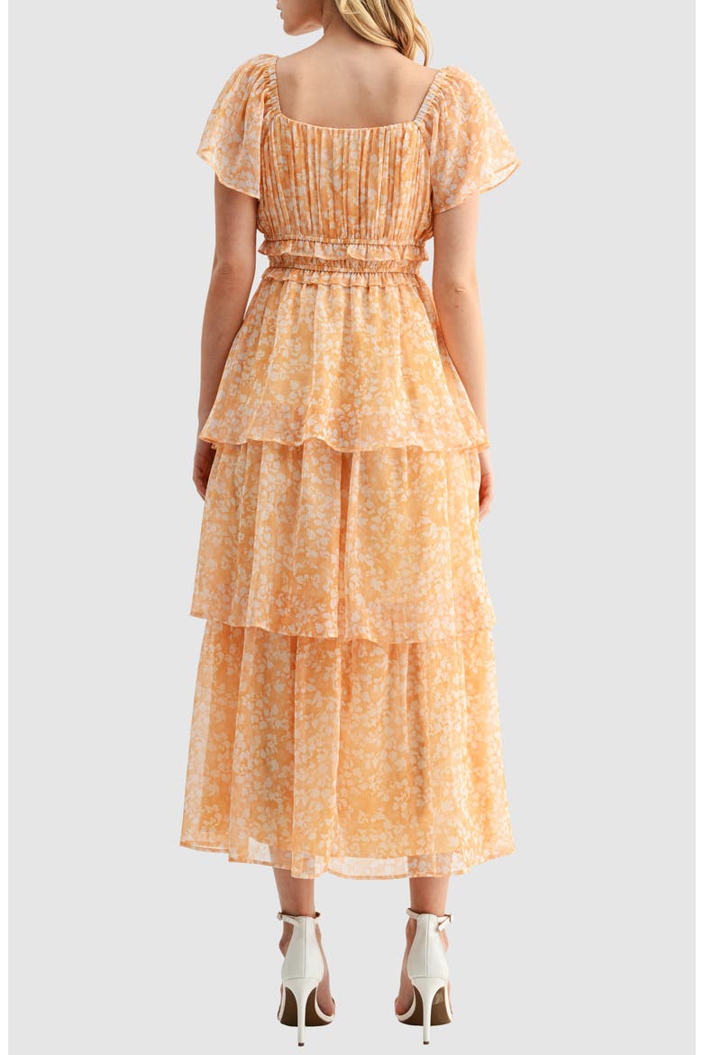 Floral Print Pleated Tiered Midi Dress, Alternate, color, MUSTARD FLORAL