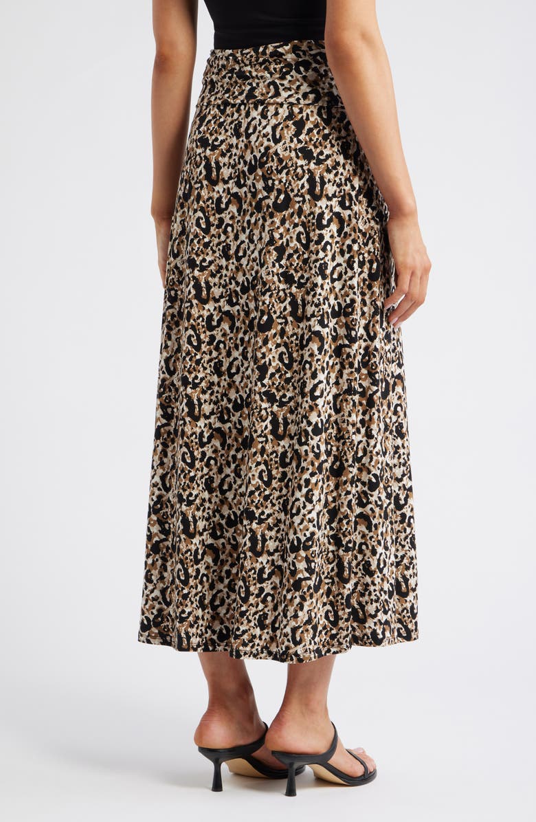 Loveappella Roll Top Leopard Print Maxi Skirt, Alternate, color, Brown