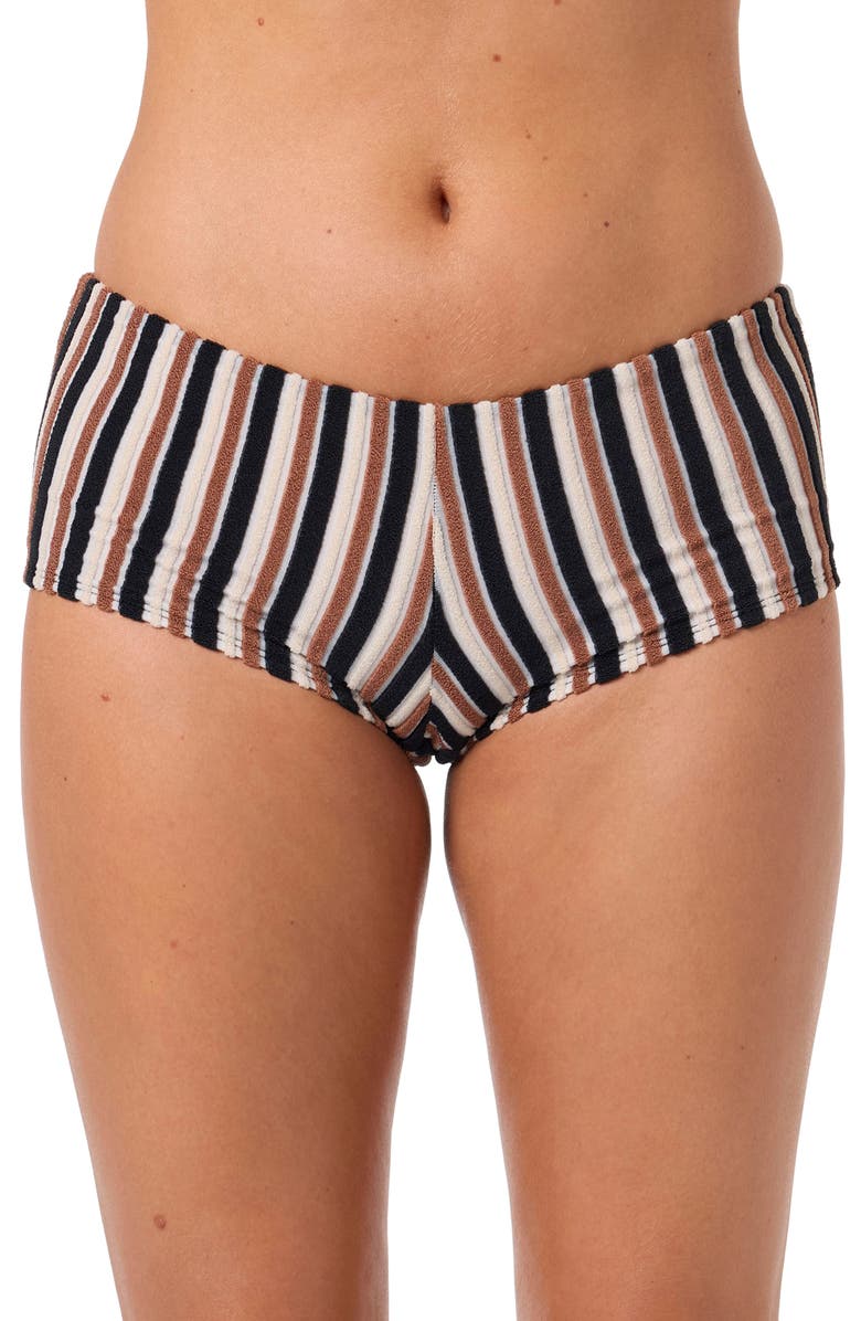 O'Neill Sand Dollar Stripe Surf's Up Boyshort Bikini Bottoms, Main, color, Black