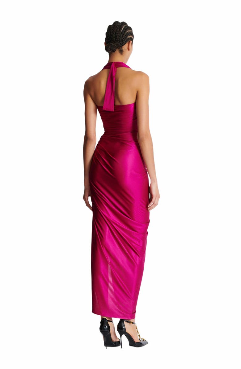 Balmain Flowing Draped Interlock Jersey Dress, Alternate, color,