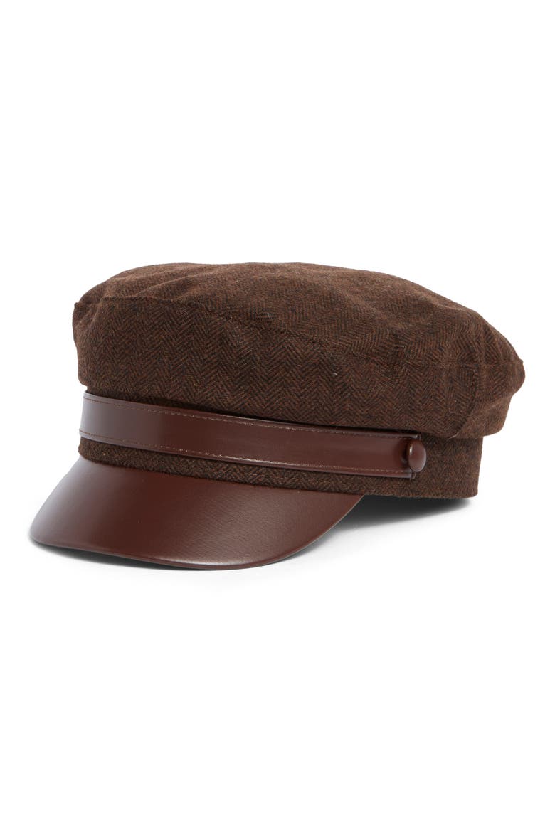 Herringbone Captain's Cap, Main, color, CHOCOLATE