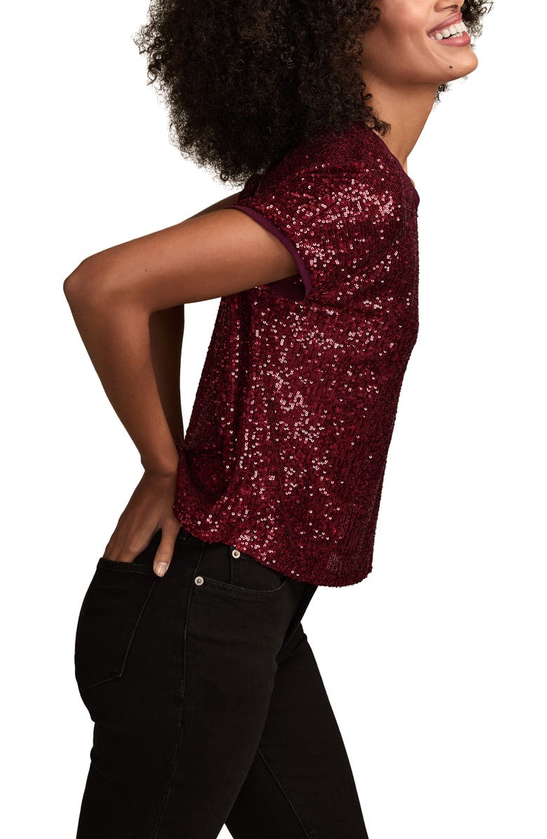 Lucky Brand Sequin T-Shirt, Alternate, color, Red Wine
