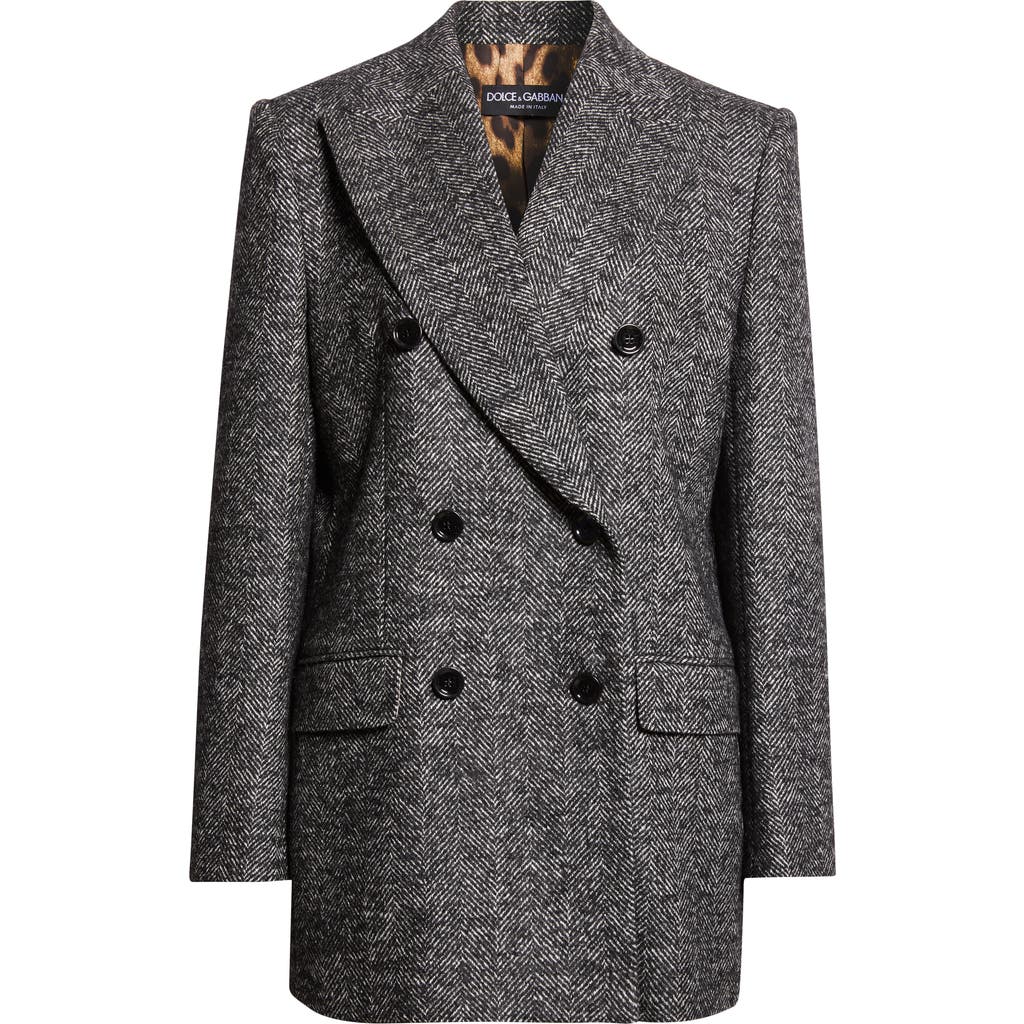 Dolce & Gabbana Blazer Doppio Petto Chevron Misto Lana Jackets Grey In Gray