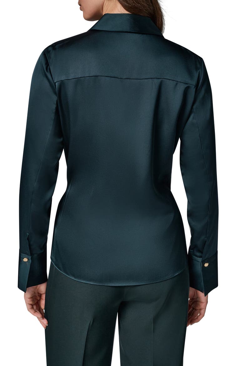 Buckle Detail Long Sleeve Satin Wrap Top, Alternate, color, BLK FOREST