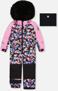 Deux par Deux Play Heart Faux Fur Hood & Expandable Sleeve One Piece Snowsuit