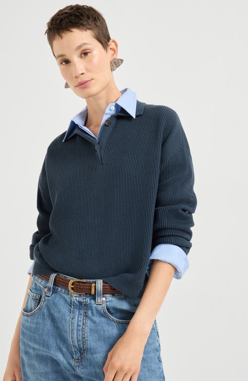 Brunello Cucinelli Polo-style Sweater In Blue
