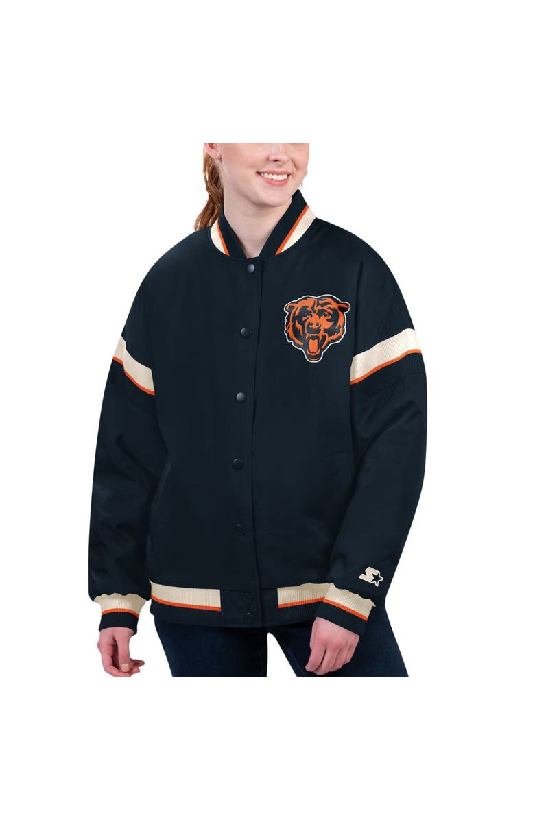 STARTER Women's Starter Navy Chicago Bears Tournament Full-Snap Varsity Jacket, Main, color, 