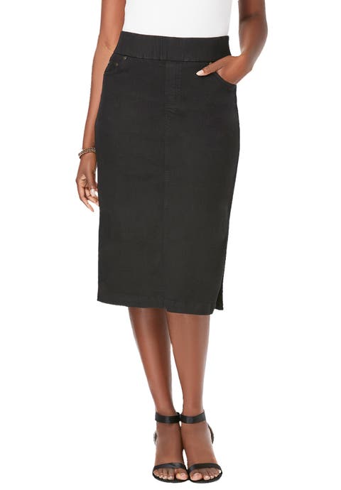 Comfort Waist Stretch Denim Midi Skirt (Plus Available)