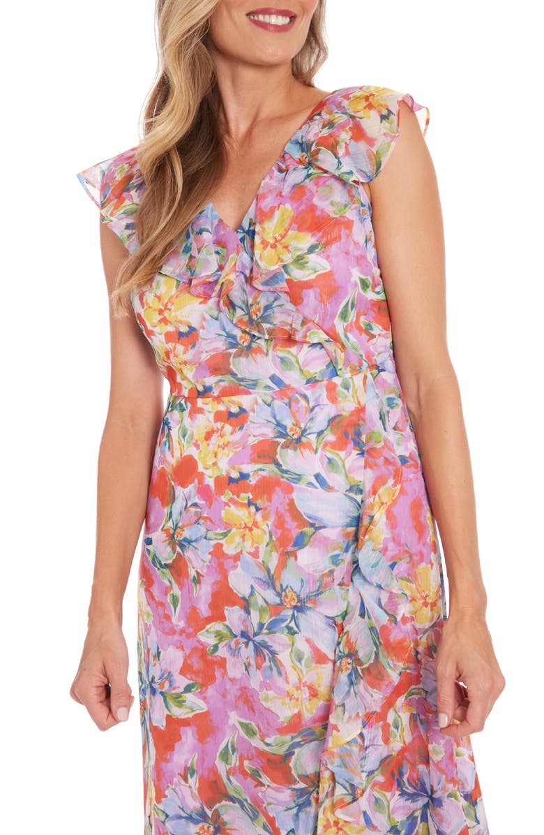 London Times Floral Ruffle Maxi Dress, Alternate, color, 