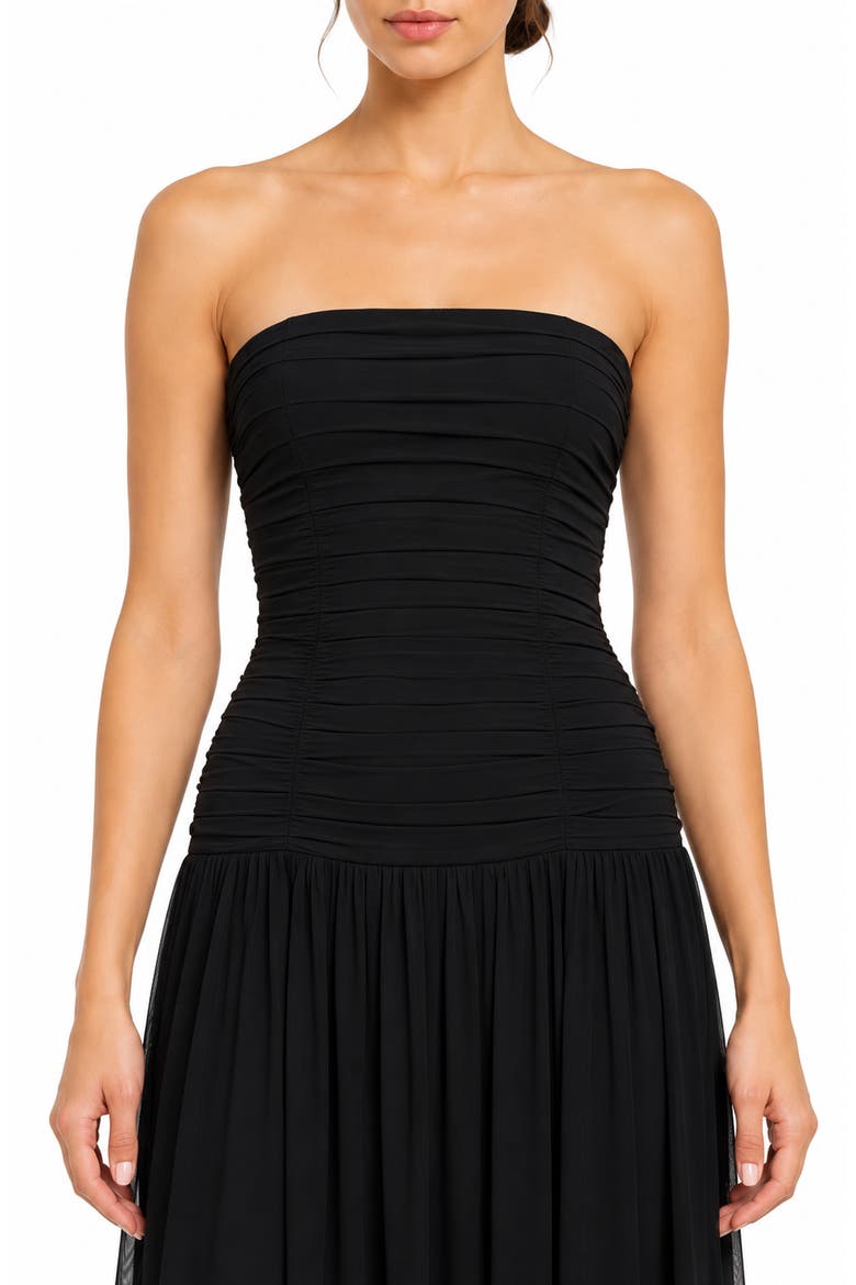 Strapless Mesh Midi Dress, Alternate, color, VERY BLACK