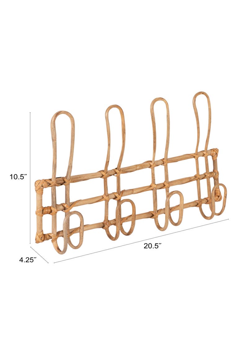 Rattan Wall Hanger with 4 Hooks, Beige, Alternate, color, Beige