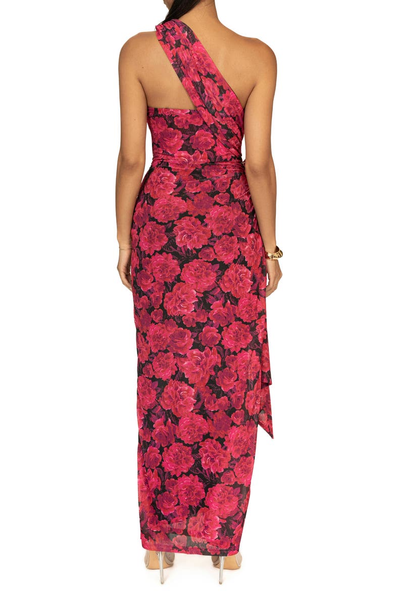 JLUXLABEL Villa Rosa One-Shoulder Stretch Mesh Dress, Alternate, color,