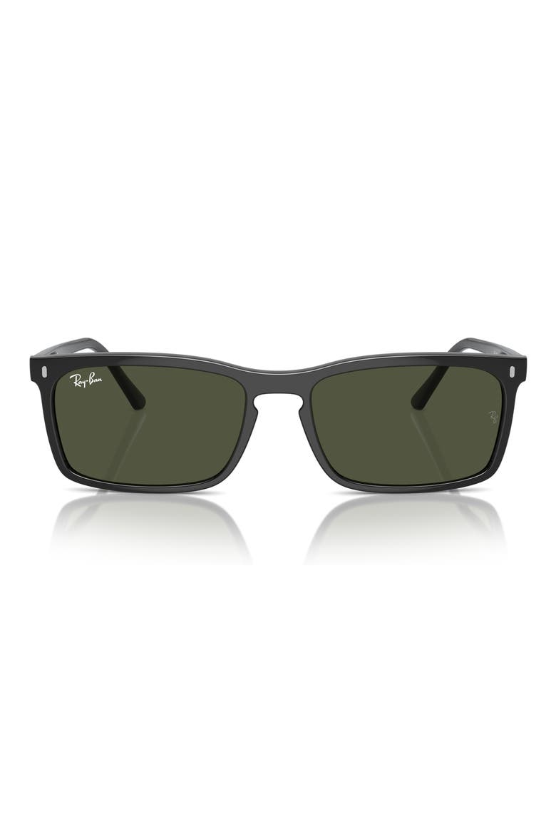 56mm Rectangular Sunglasses, Alternate, color, BLACK
