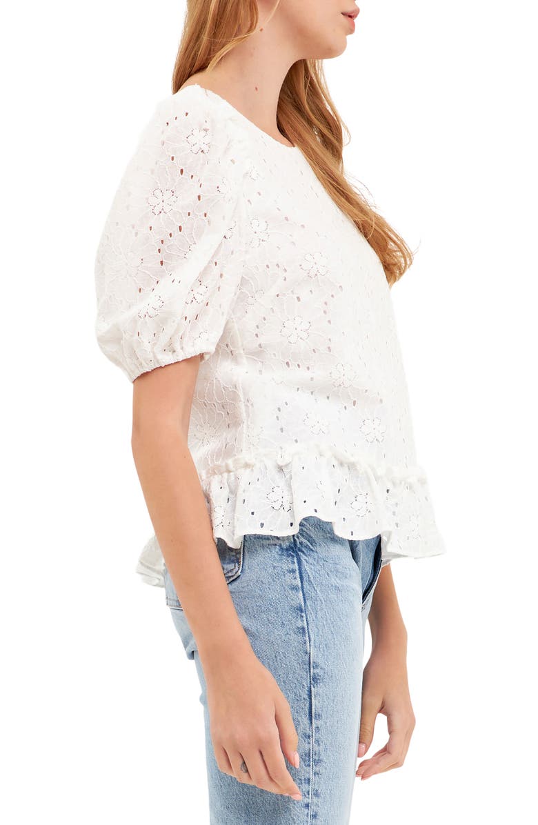 English Factory Lace Puff Sleeve Top, Alternate, color, 