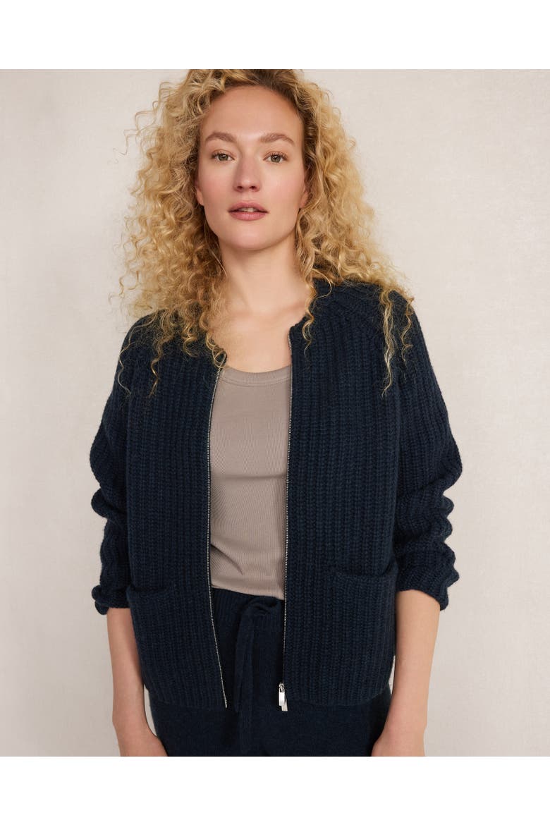 Cashmere Zip Front Bomber Jacket, Main, color, Night Sea