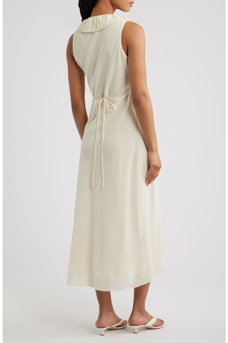 Ruffled Lace Trim V-Neck Midi Dress, Alternate, color, VANILLA