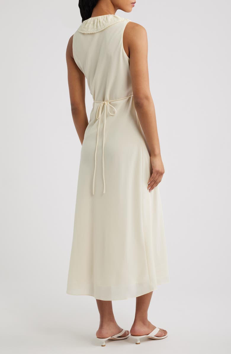 MANGO Ruffled Lace Trim V-Neck Midi Dress, Alternate, color, Vanilla