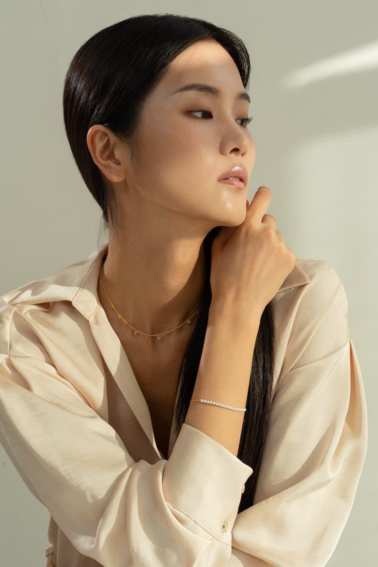 Sterling Silver 18k Gold Plated Rosalie Pearl Bracelet Minimalist Trendy, Alternate, color, Gold