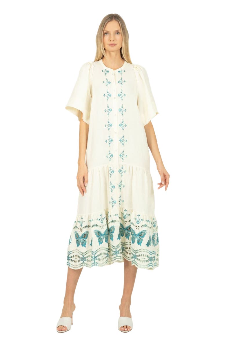 SECRET MISSION Marcella Dress, Main, color, Crème & Multi Blue Embroidery