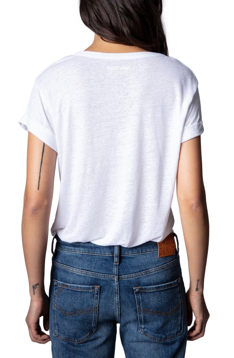 Zadig & Voltaire Anya Beaded Hearts Linen Blend T-Shirt, Alternate, color, 