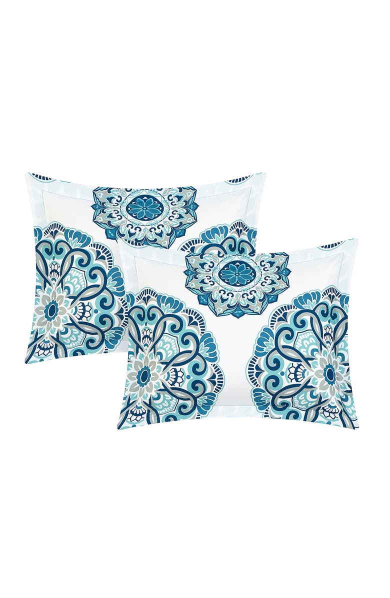 CHIC King Majorca Super Soft Microfiber Large Printed Medallion Reversible with Geometric Printed Backing Duvet Cover 3-Piece Set - Blue, Alternate, color, 