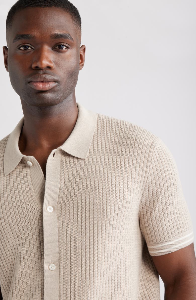 Nordstrom Short Sleeve Ribbed Cotton & Silk Cardigan, Alternate, color, Beige Oak Heather