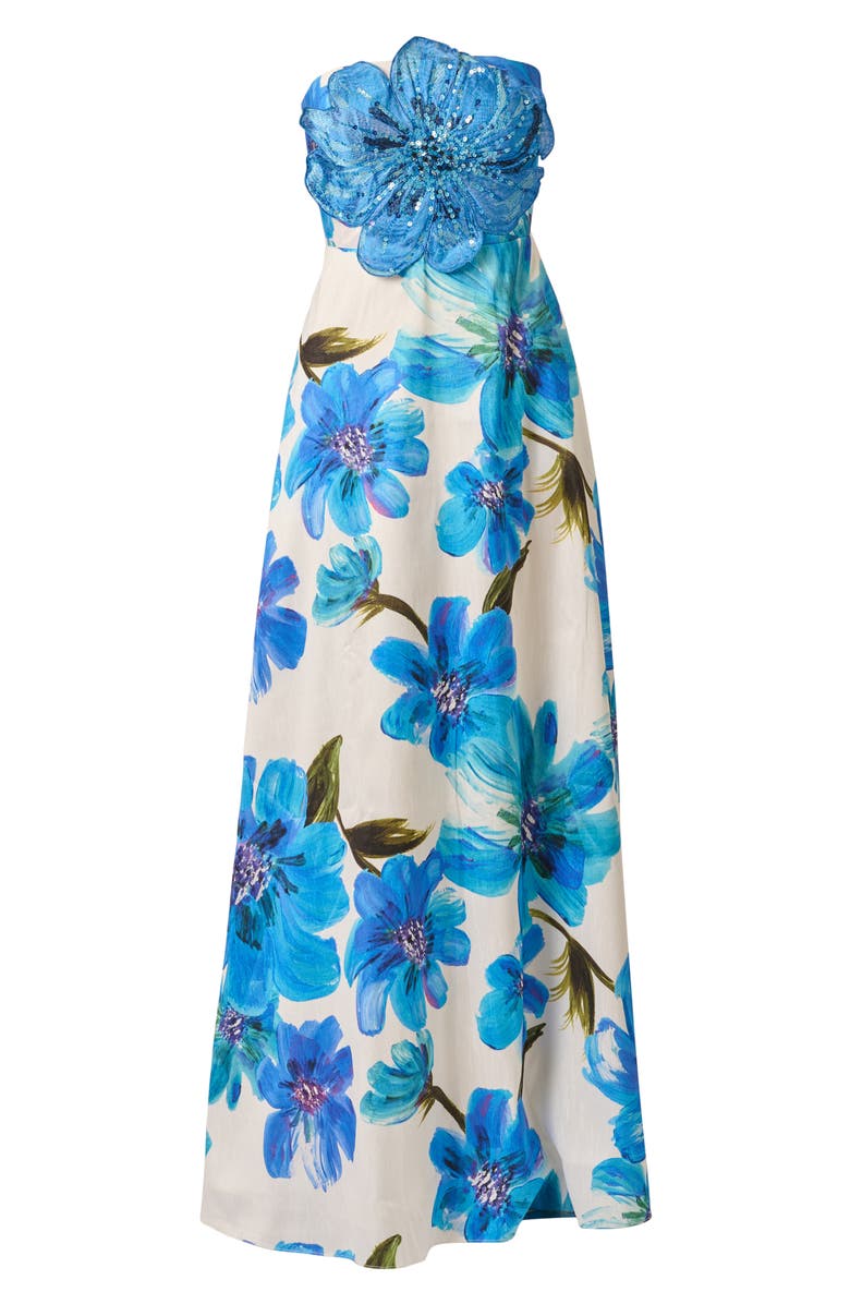 Adrianna Papell Floral Print Strapless Gown, Alternate, color, Ivory/ Blue Multi