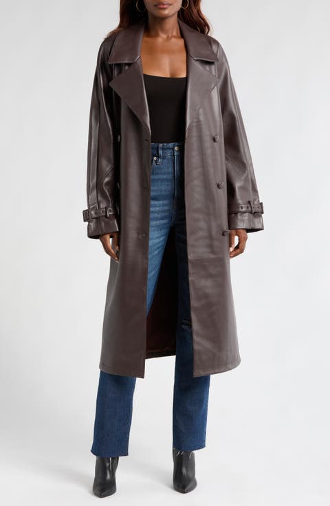 Better Than Leather Faux Leather Tie Belt Trench Coat