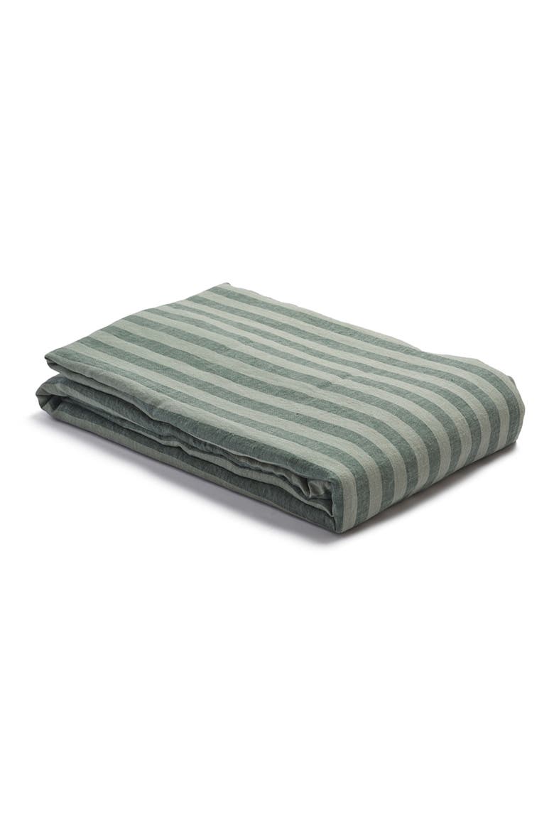 Pembroke Stripe Linen Duvet Cover, Main, color, PINE GREEN PEMBROKE STRIPE