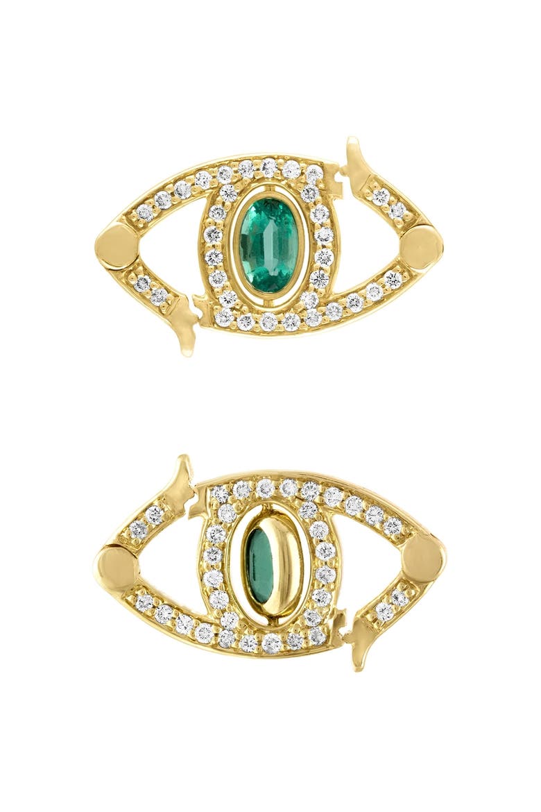 Emerald and Diamond 14k Gold Evil Eye Charm, Main, color, EMERALD/DIAMOND