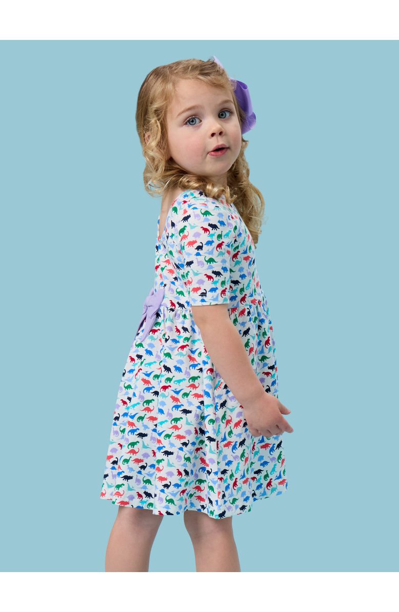 RuffleButts Knit Short Sleeve Twirl Dress, Alternate, color, Dino Roar