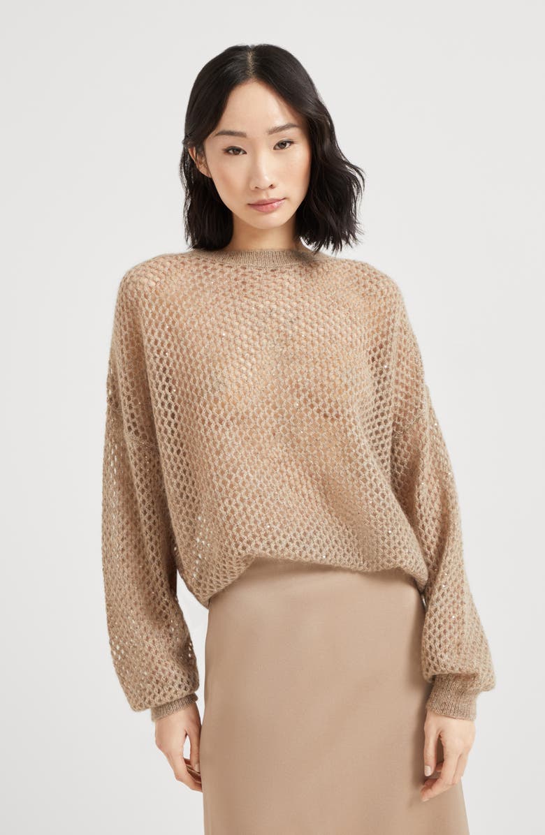 Brunello Cucinelli Dazzling Mesh sweater, Alternate, color, Hazelnut