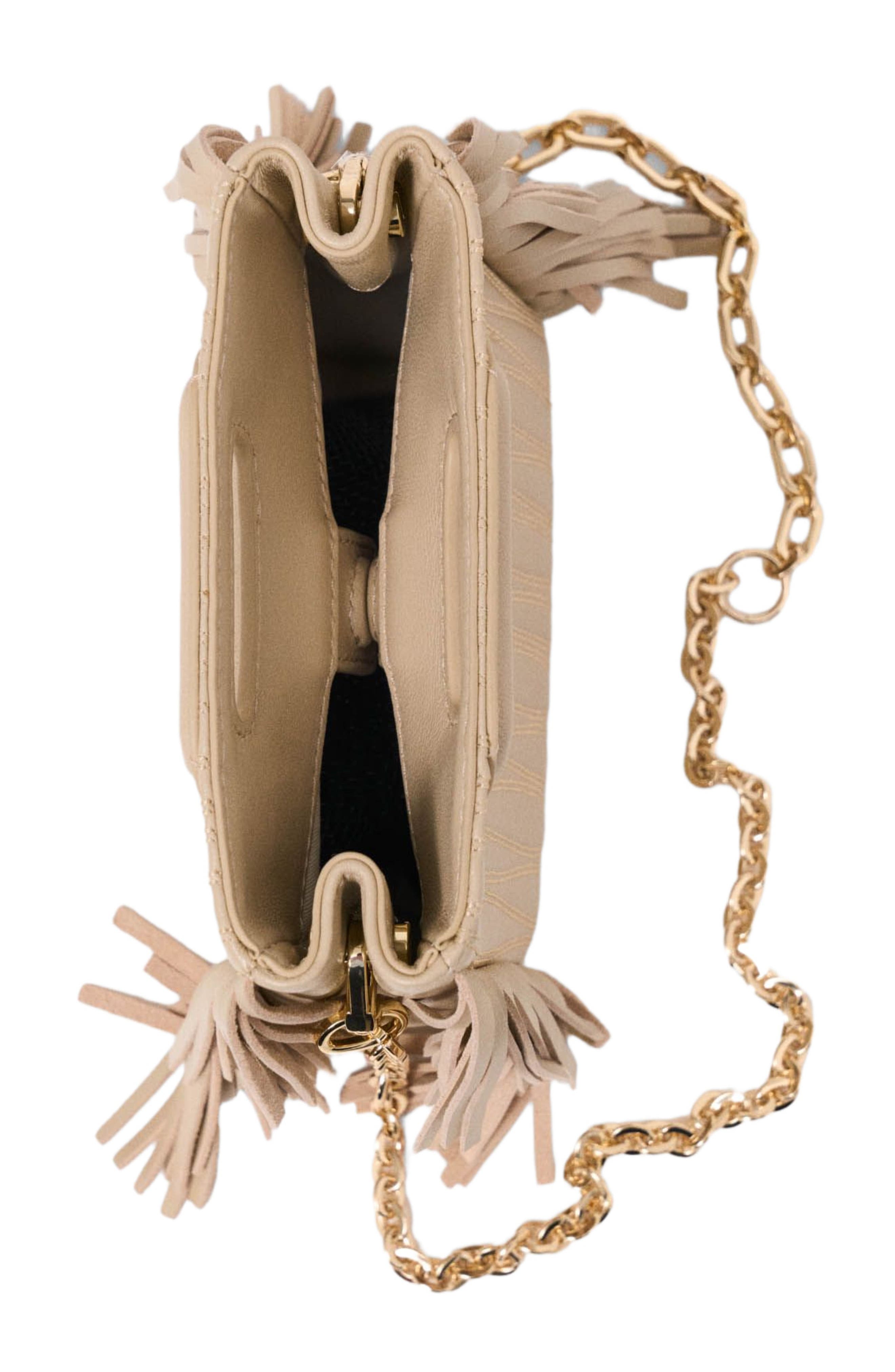 maje Topstitched leather mini M bag, Alternate, color, Cream
