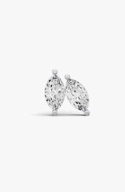 14K Gold Studs Earrings 1 ct Marquise Prong Solitaire